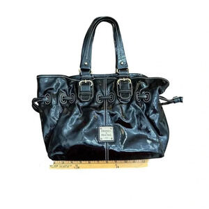Dooney and Bourke Small Chiara Shoulder Bag Satchel Tote Black Patent Drawstring